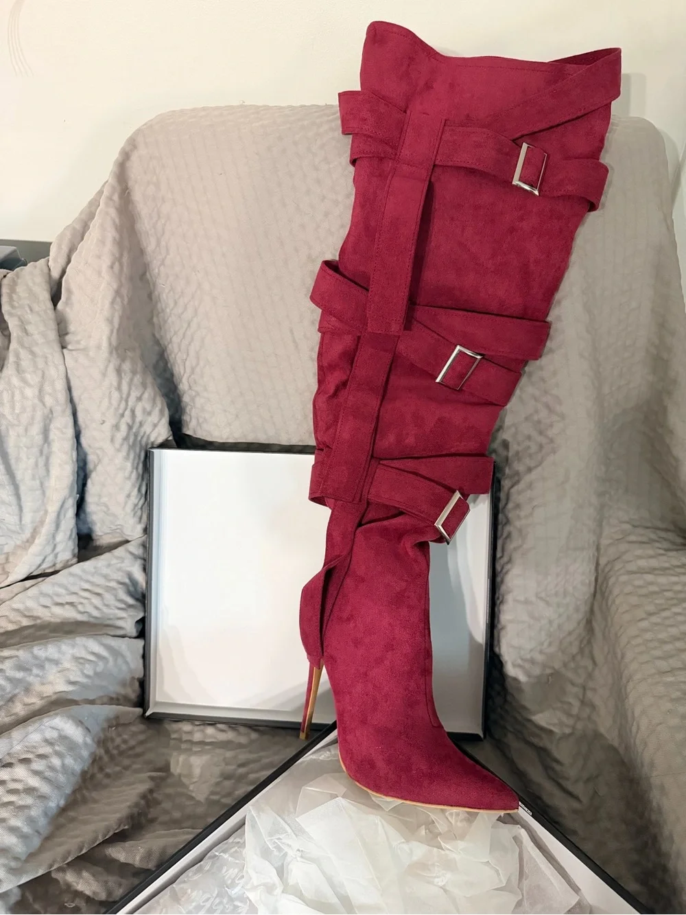 Cape Robbin Burgundy Over-the-Knee Suede Stiletto Boot